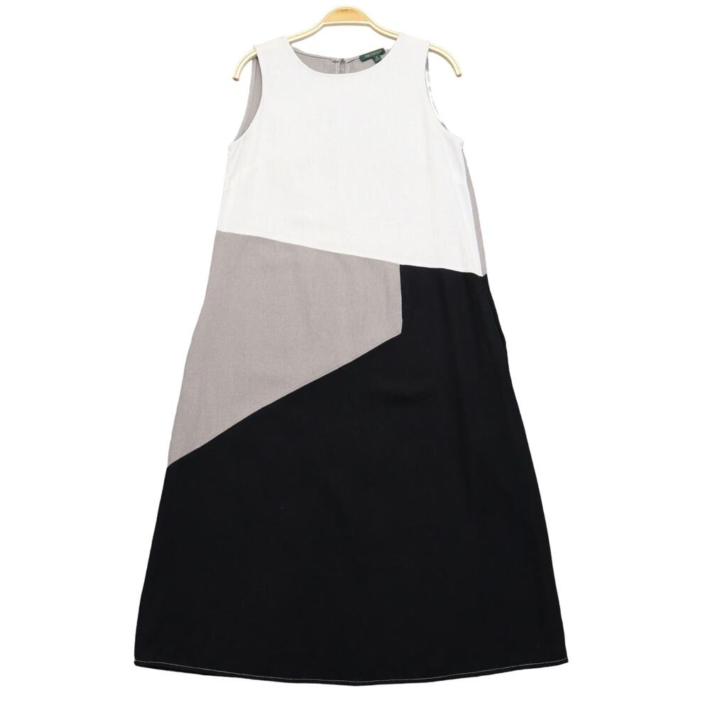 For Cynthia Linen Blend Midi Tank Dress S Color Block Pockets Lagenlook Beach